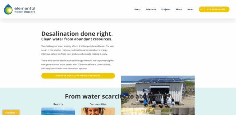 Elemental Water Makers: Transforming Seawater into Clean Drinking Water