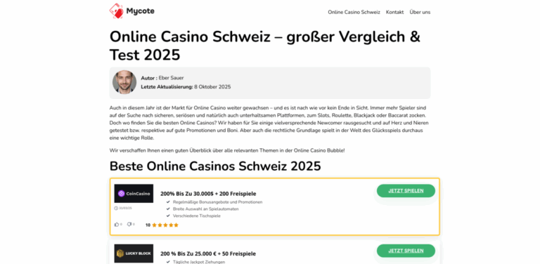 Mycote.ch: Your Guide to Online Casinos in Switzerland