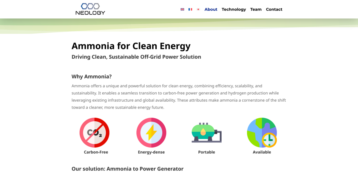 Neology ammonia to hydrogen